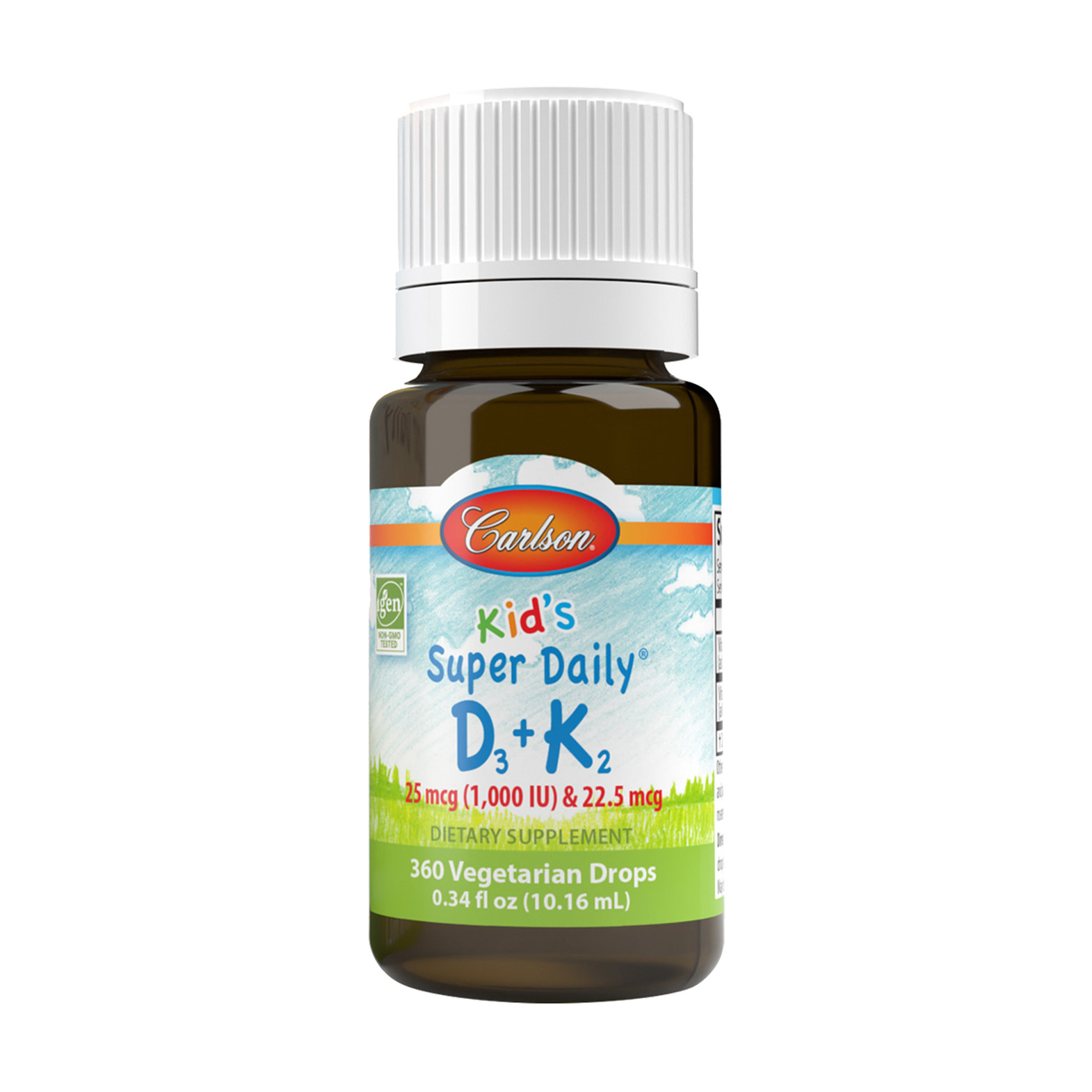 Дитячі вітаміни Д3 та K2 Carlson Labs Kid's Super Daily D3 + K2, 25 мкг і 22.5 мкг, у краплях, 10.16 мл