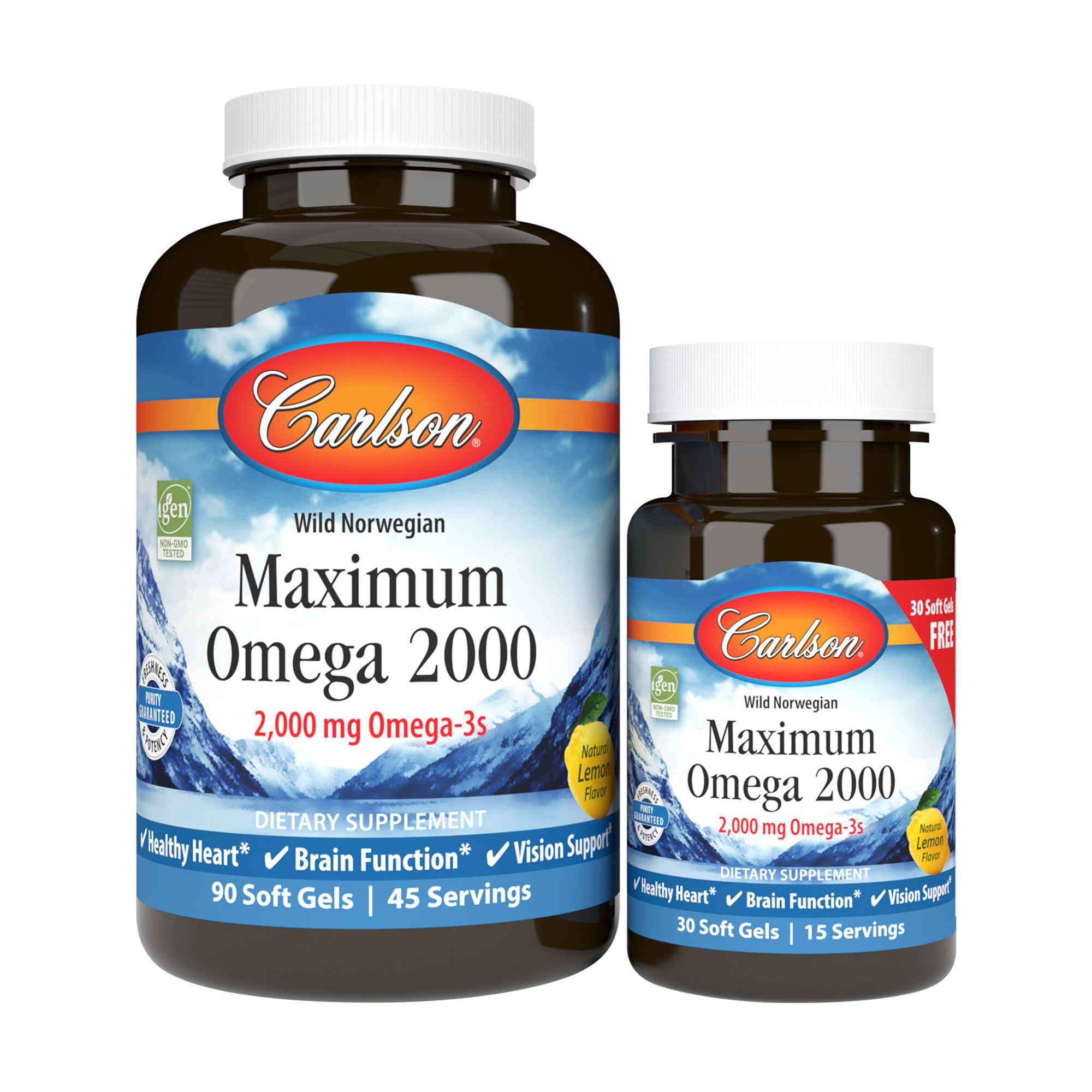 Омега максимум Carlson Labs Maximum Omega зі смаком лимону, 2000 мг, 90+30 гелевих капсул